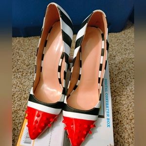 Bold Red and Black Striped Women's Heels